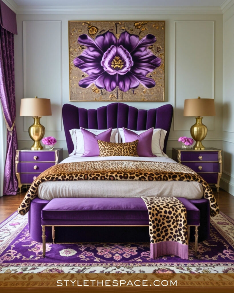Purple and Leopard Print Bedroom with Glam Touches