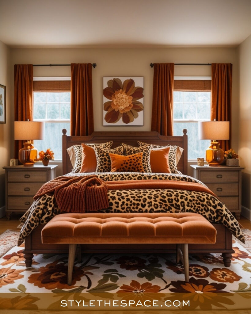 Warm Brown and Leopard Print Bedroom with Cozy Style