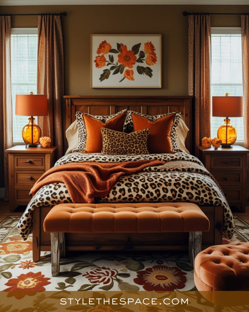 Warm Brown and Leopard Print Bedroom with Cozy Style