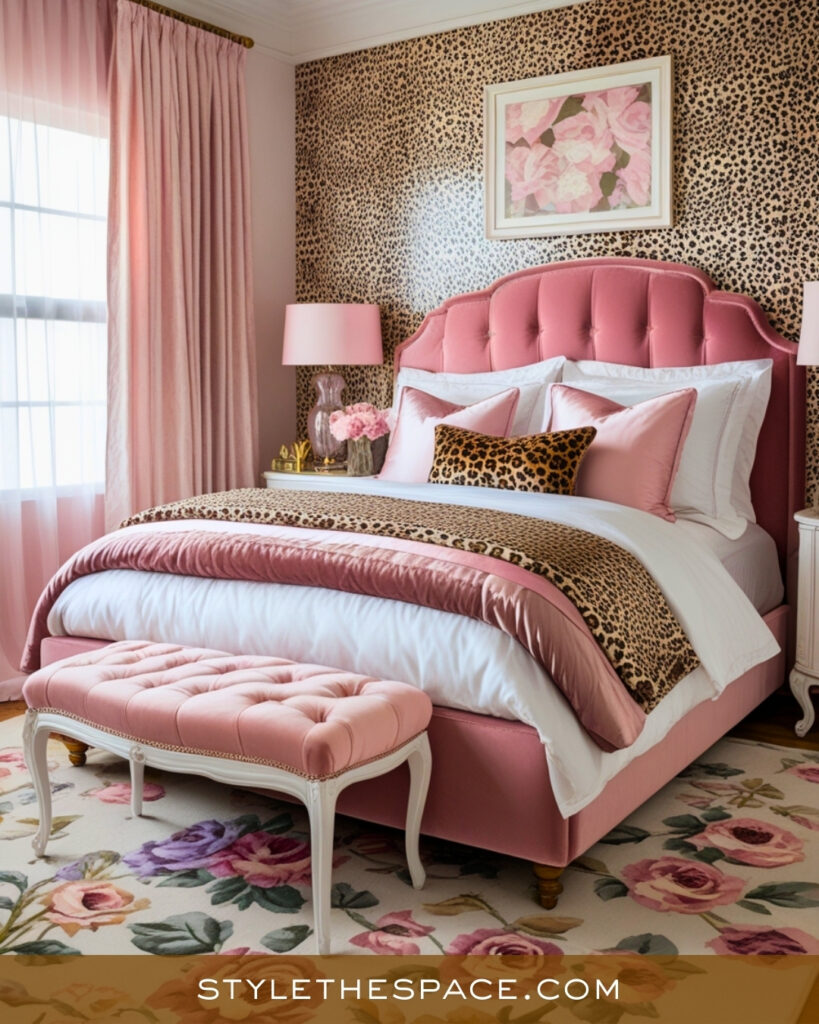 Pink and Leopard Print Bedroom with Soft Romantic Style