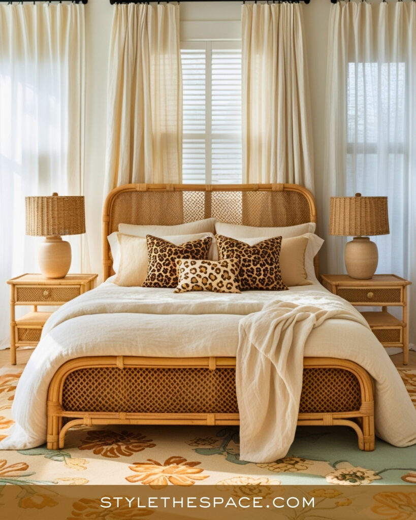 Neutral Leopard Print Bedroom with Natural Textures