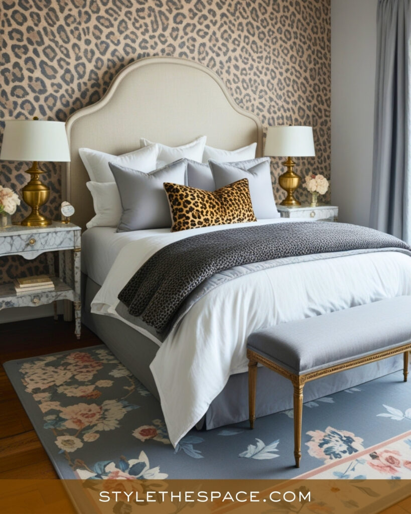 Grey and Leopard Print Bedroom with Refined Neutral Style