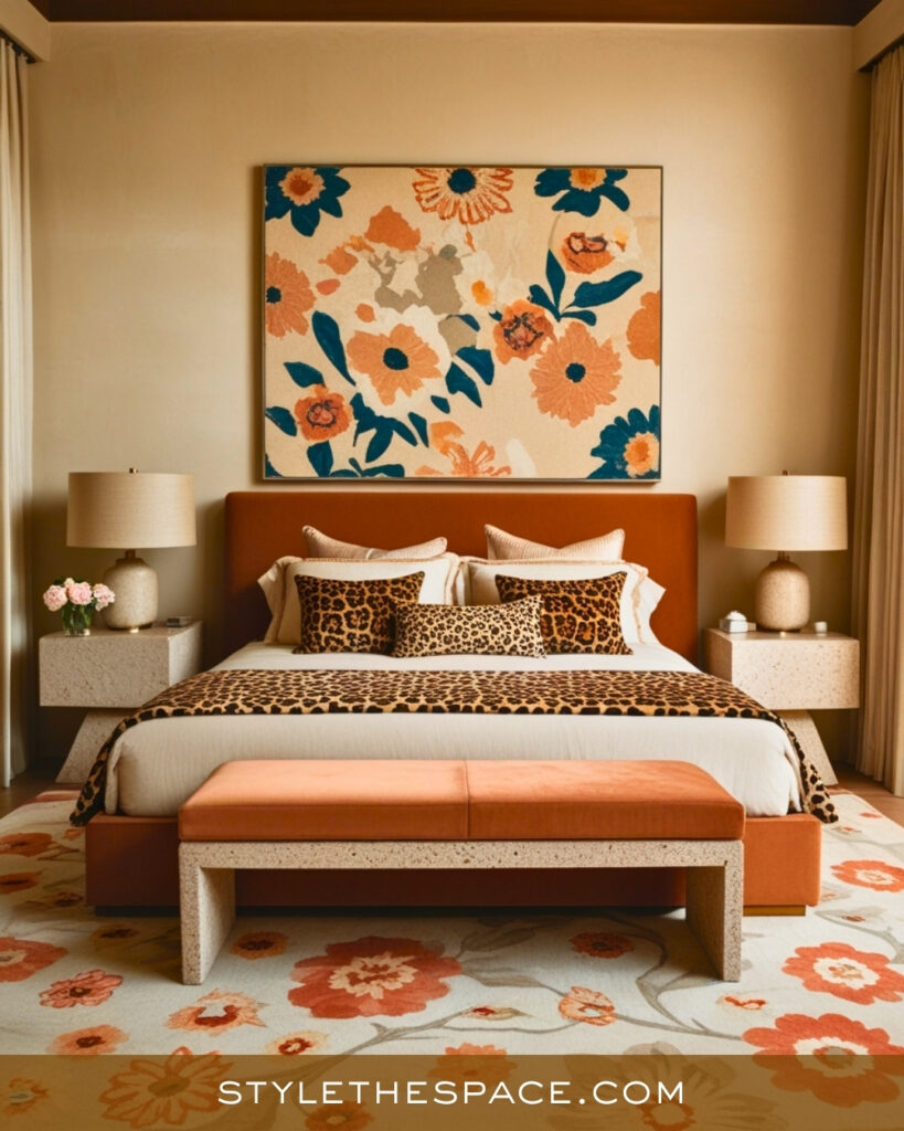 Warm Terracotta Leopard Print Bedroom with Modern Elegance