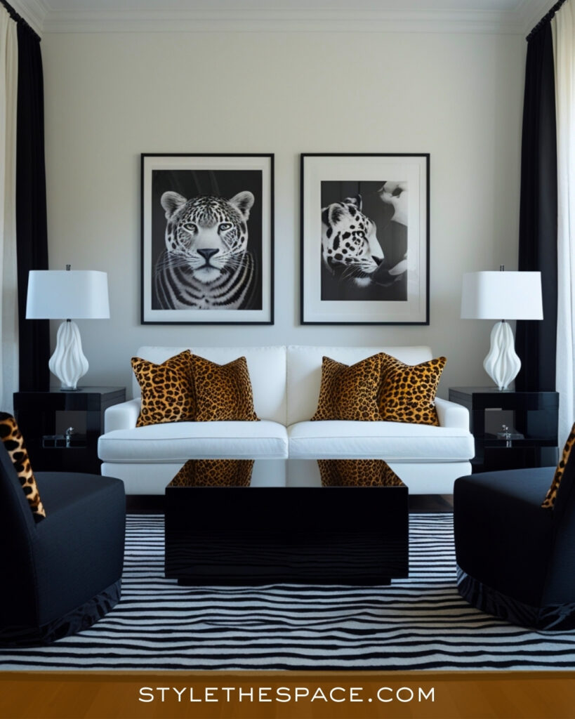Leopard Print Living Room With Black and White Contrast