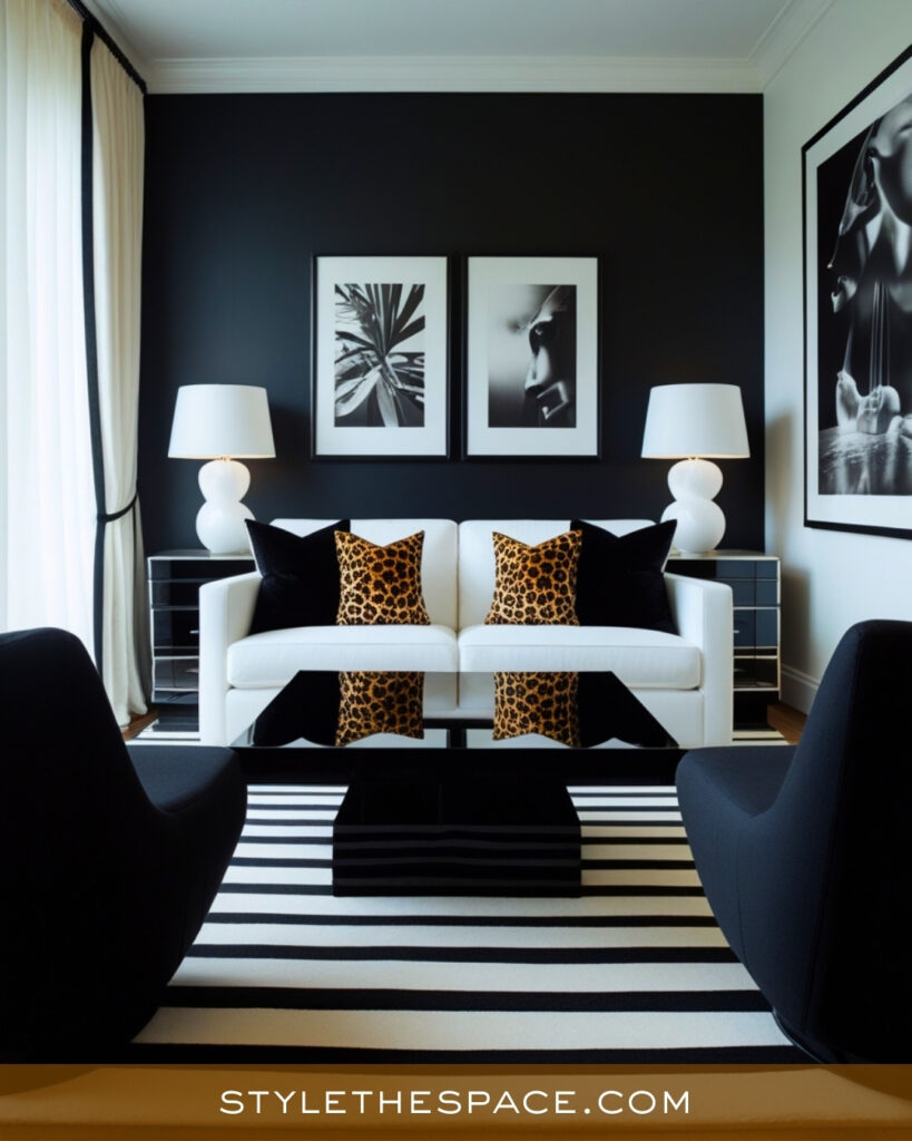Leopard Print Living Room With Black and White Contrast
