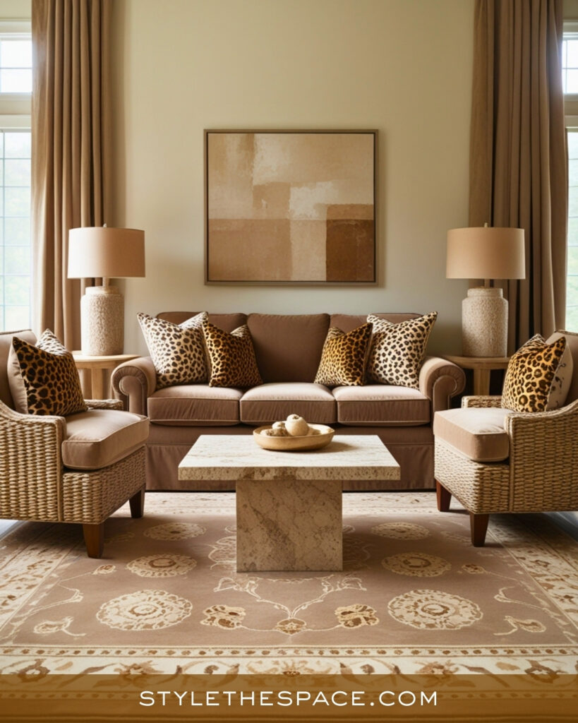 Leopard Print Living Room With Soft Neutrals and Natural Texture