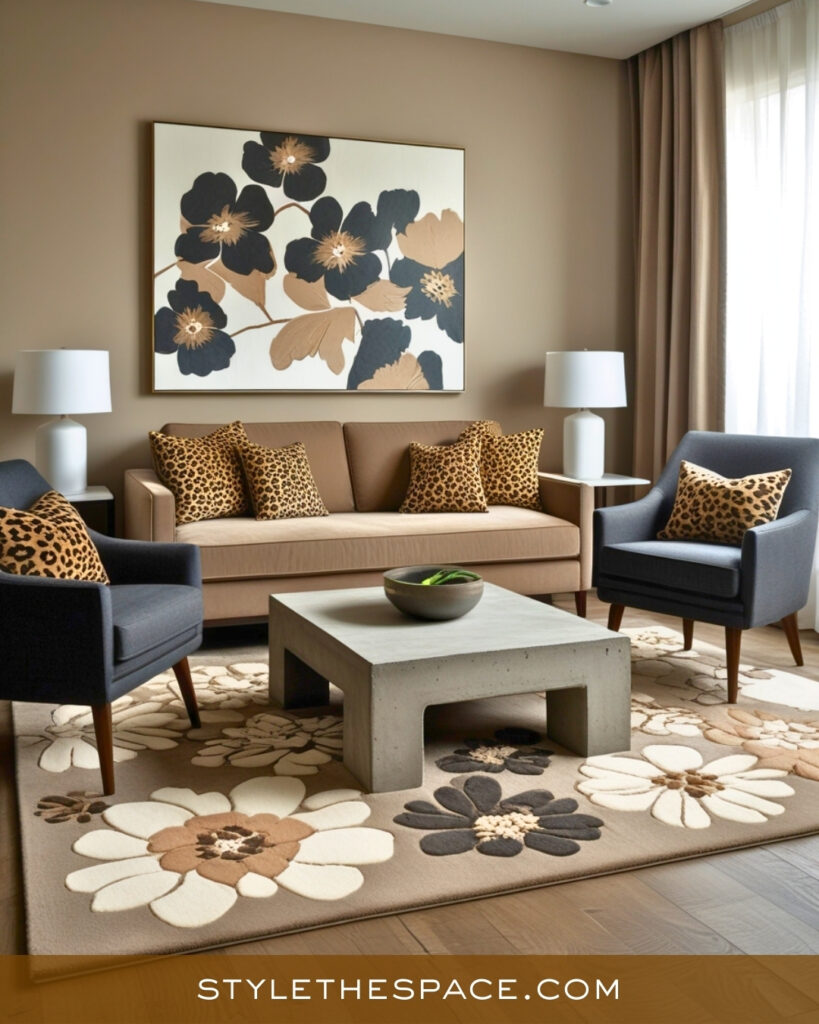 Leopard Print Living Room With Soft Neutrals and Subtle Contrast