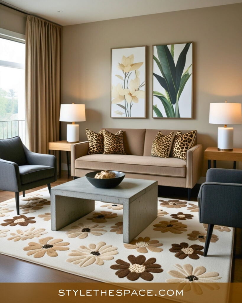 Leopard Print Living Room With Soft Neutrals and Subtle Contrast