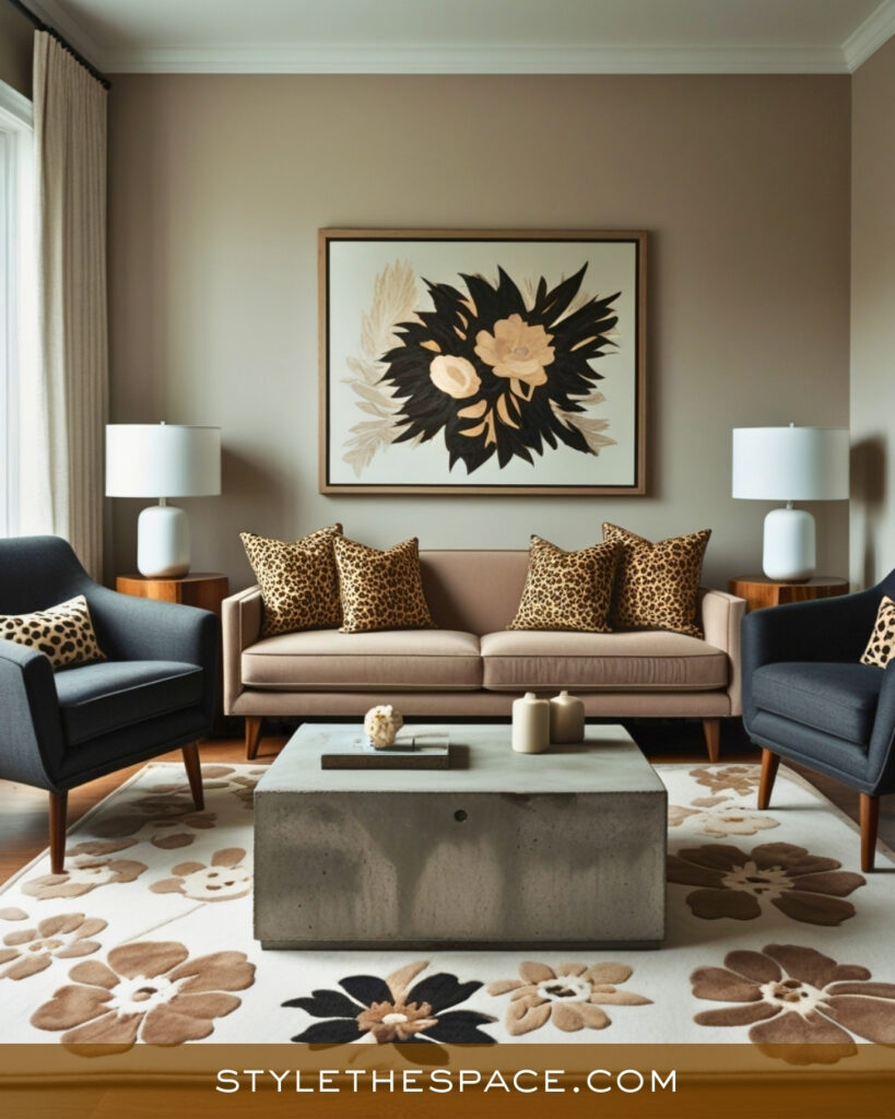 Leopard Print Living Room With Soft Neutrals and Subtle Contrast