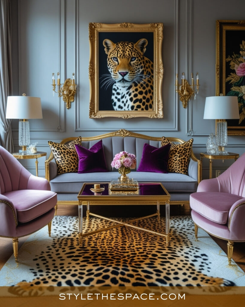 Leopard Print Living Room With Classic Glamour and Gold Details