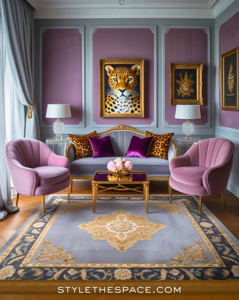 Leopard Print Living Room With Classic Glamour and Gold Details