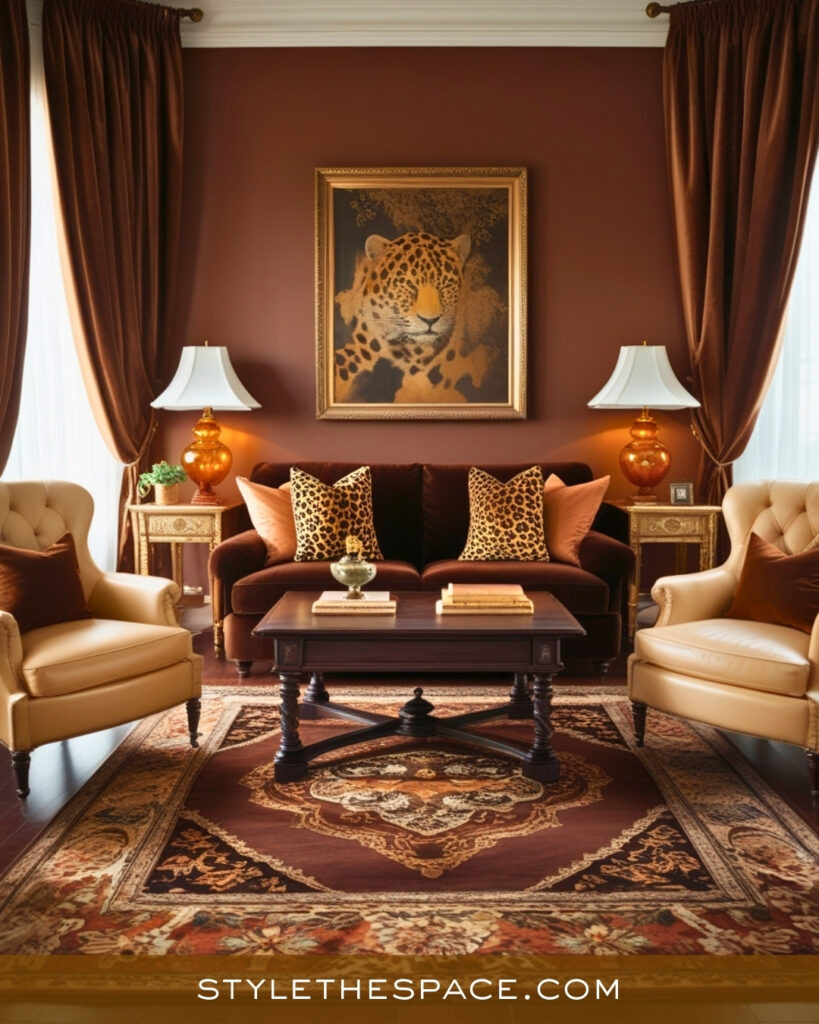 Leopard Print Living Room With Warm Brown and Classic Luxury