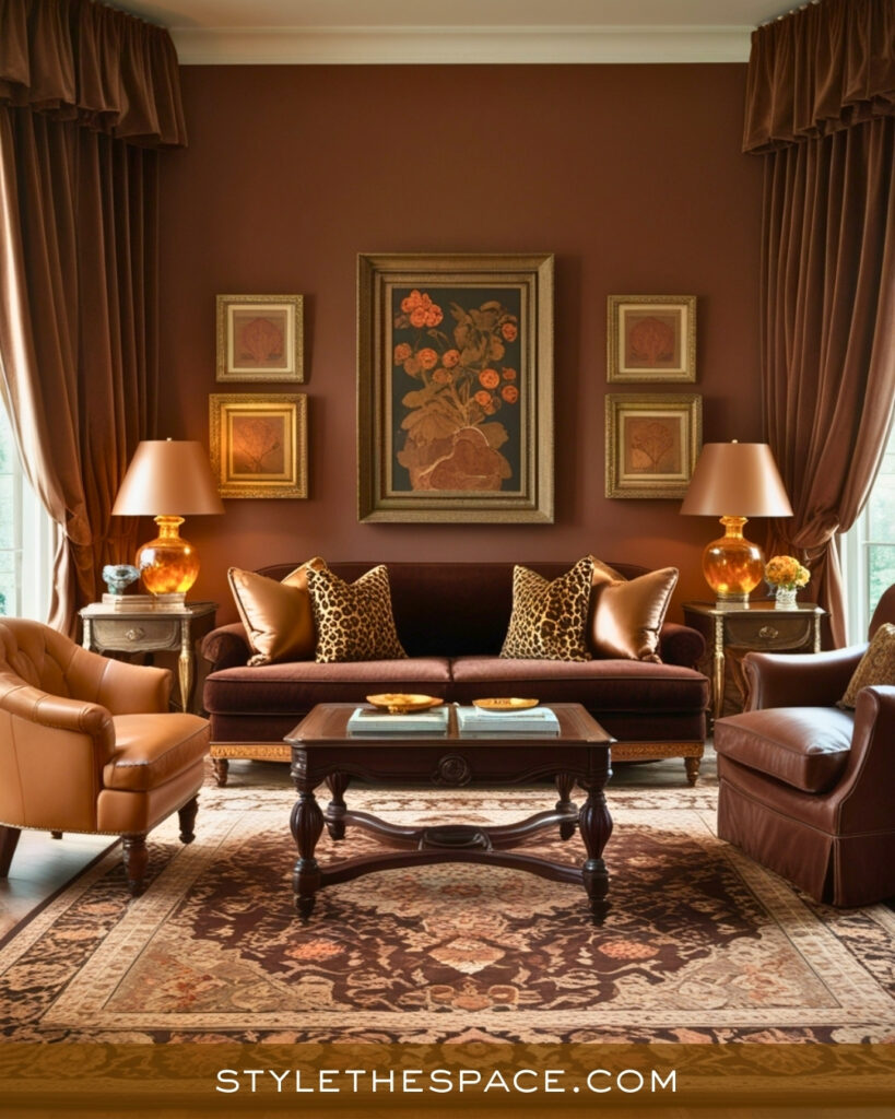 Leopard Print Living Room With Warm Brown and Classic Luxury