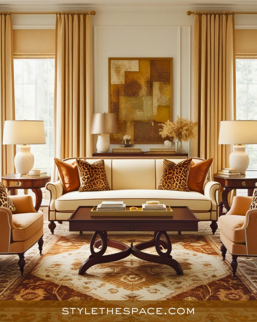 Leopard Print Living Room With Warm Neutrals and Classic Elegance