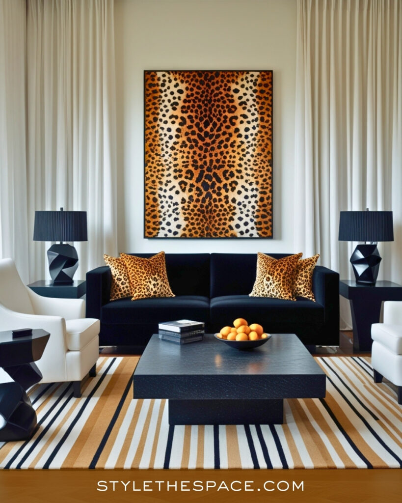 Leopard Print Living Room With Modern Contrast