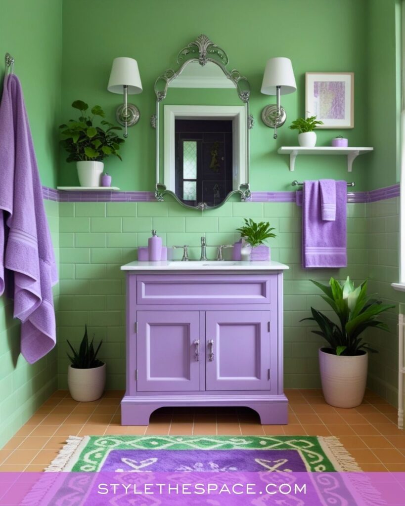 Fresh Green and Lavender Bathroom With Bright, Uplifting Style