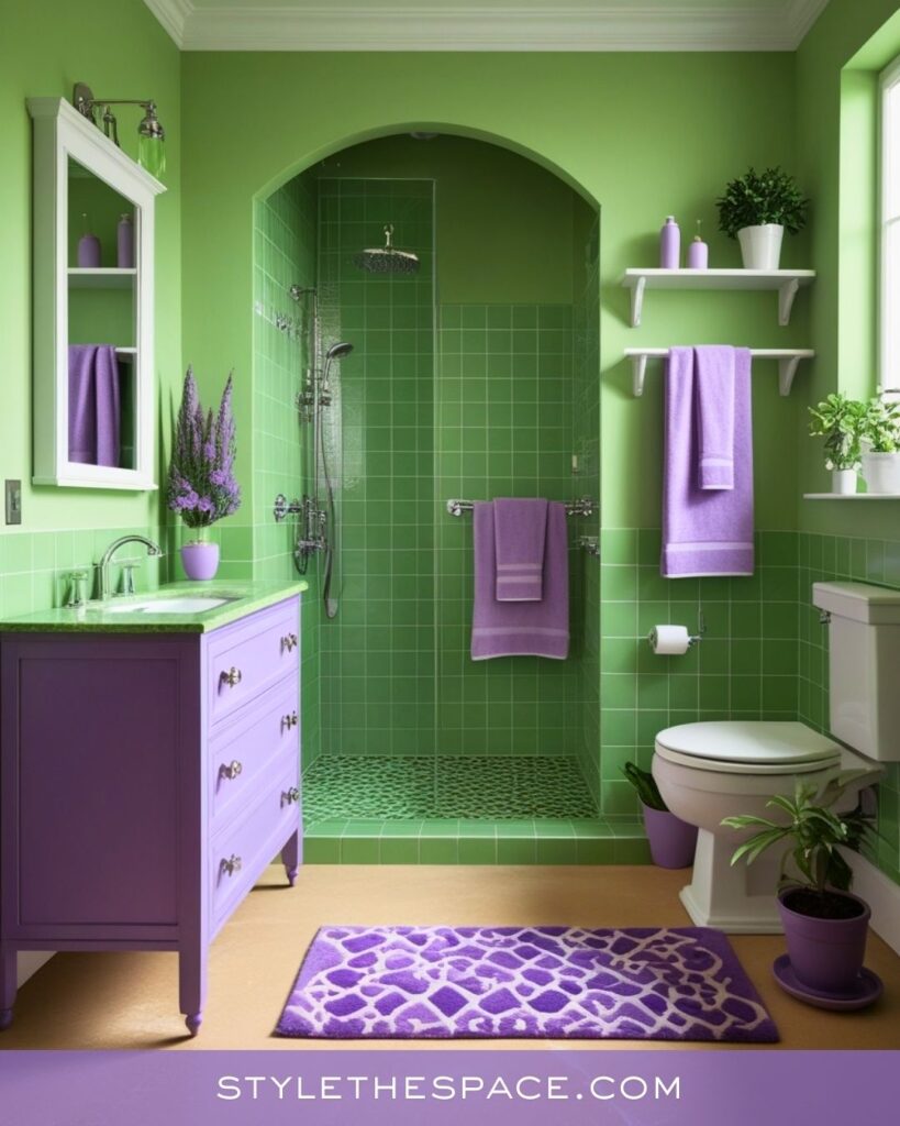 Fresh Green and Purple Bathroom Design With Bright, Playful Contrast