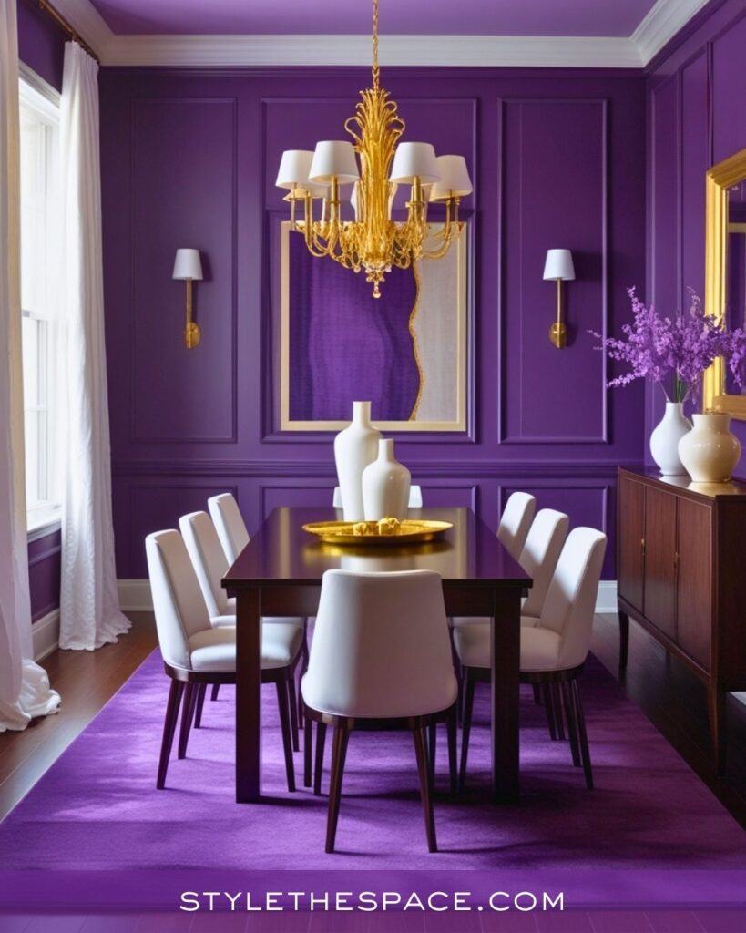 Elegant Purple Dining Room With Gold Accents