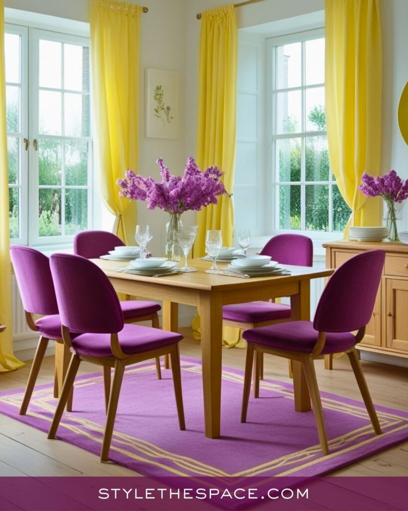 Bright Purple Dining Room With Cheerful Yellow Accents