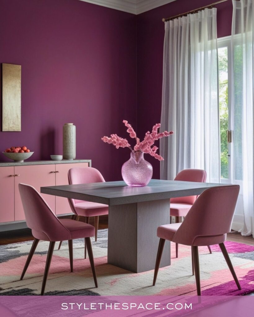 Modern Purple Dining Room With Soft Pink Accents
