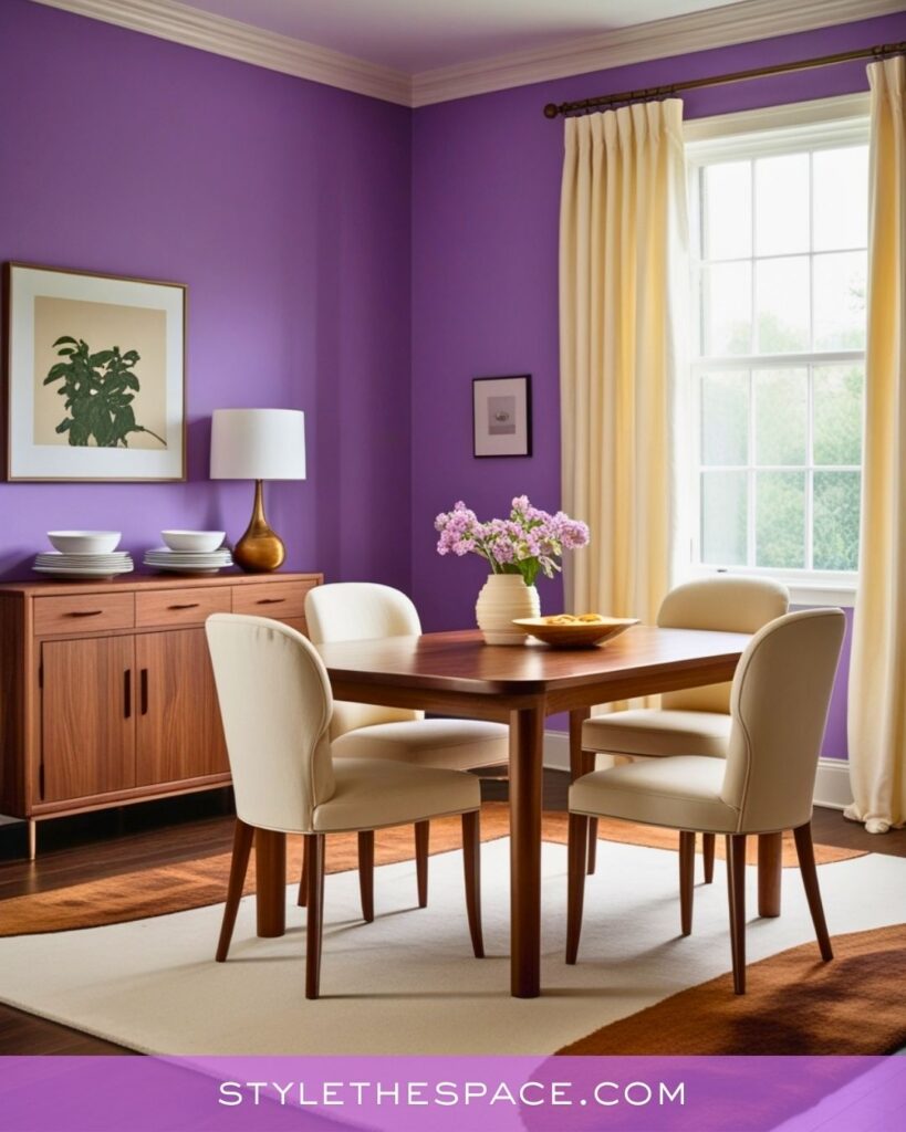 Warm and Inviting Purple Dining Room With Cream Accents