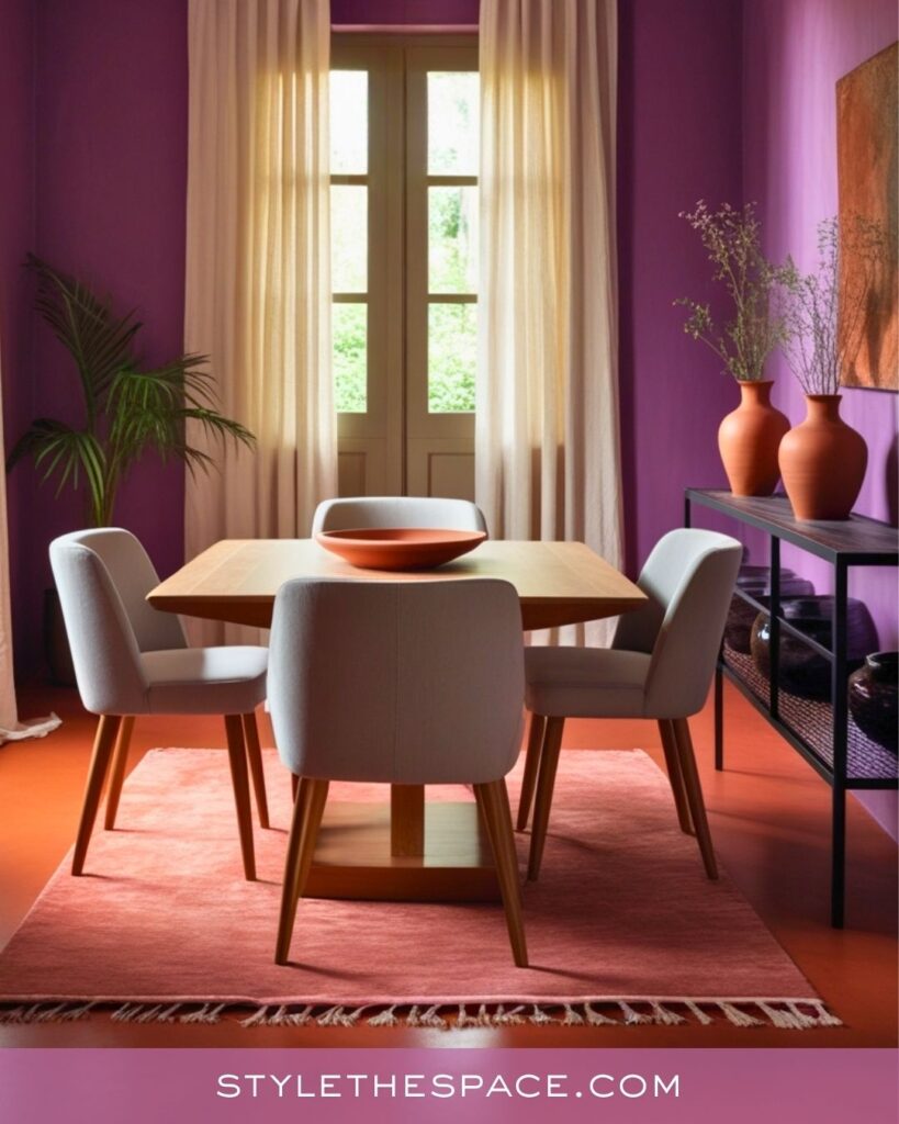 Terracotta and Purple Modern Dining Room