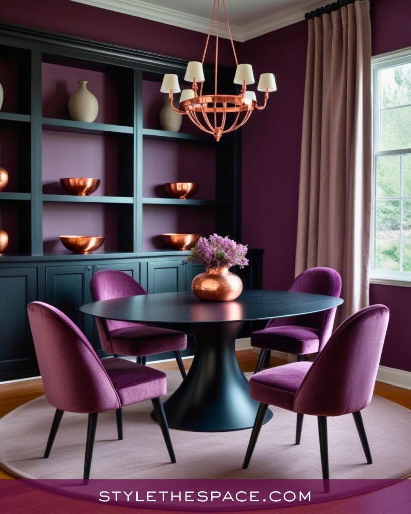 Elegant Plum and Copper Dining Room Design