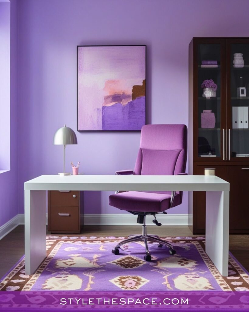 Minimalist Lavender Home Office with Soft Purple Layers