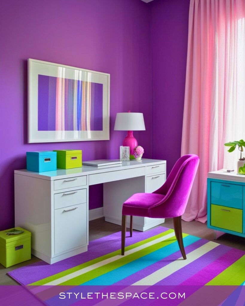 Bright and Playful Purple Home Office with Bold Color Pops