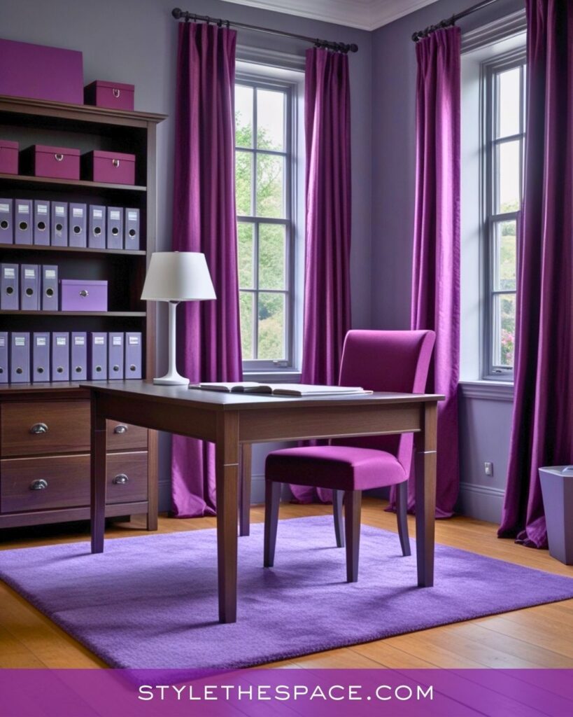 Monochromatic Purple Home Office with Rich Plum Accents
