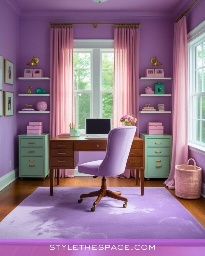 Soft Pastel Purple Home Office with Pink and Mint Accents