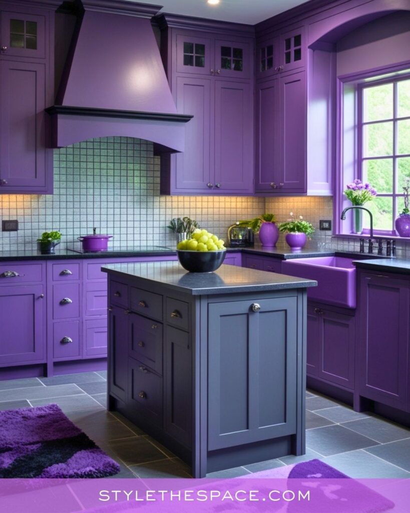 Deep Purple Kitchen With Charcoal Accents and Modern Contrast