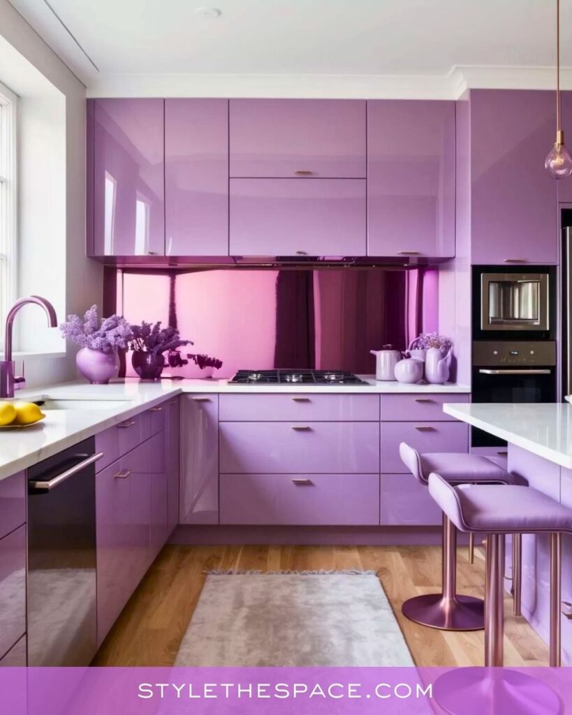 Modern Glossy Purple Kitchen With a Sleek Monochrome Look