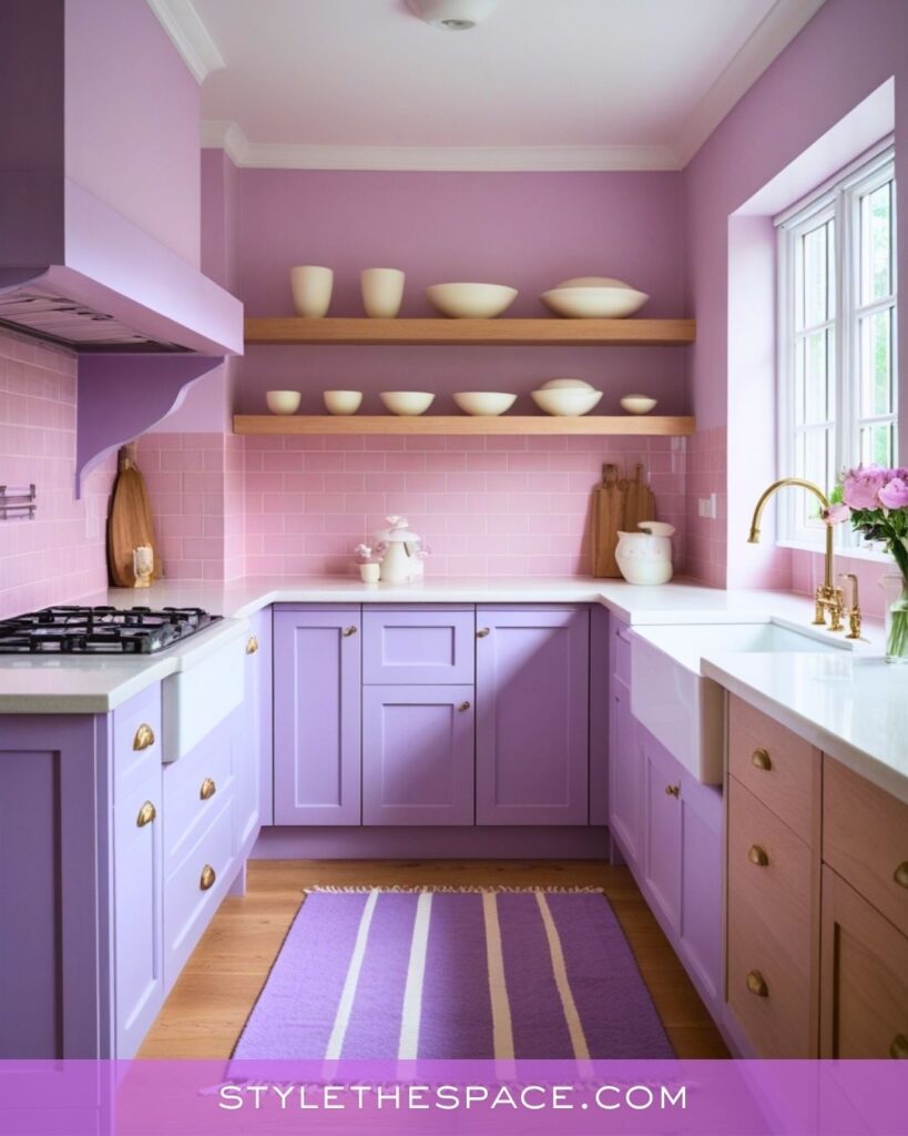 Light Purple Kitchen With Soft Pastels and Natural Wood