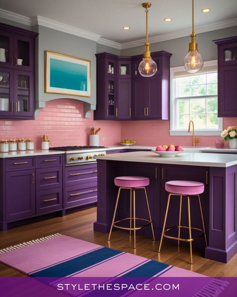Vibrant Purple Kitchen With Chic Color Balance