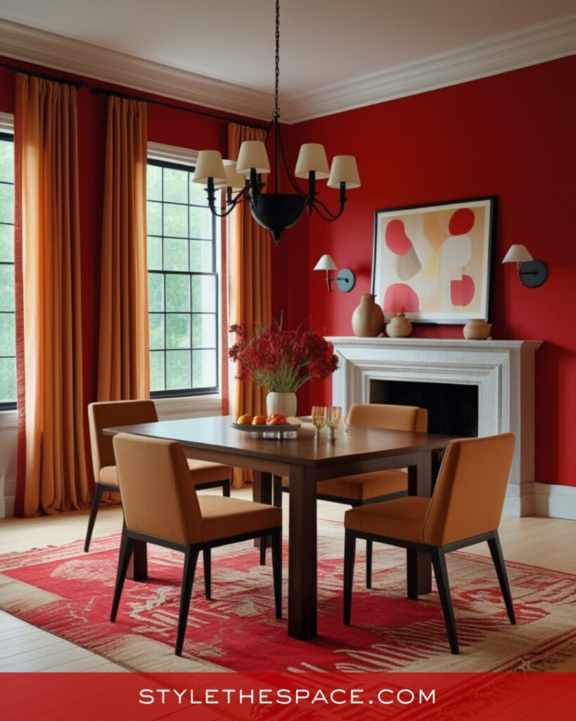 Warm Red Dining Room With Earthy Orange Accents