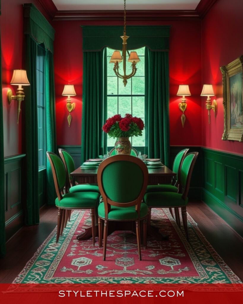 Classic Red and Green Dining Room With Traditional Elegance