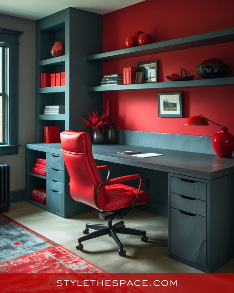 Modern Red and Slate Blue Home Office