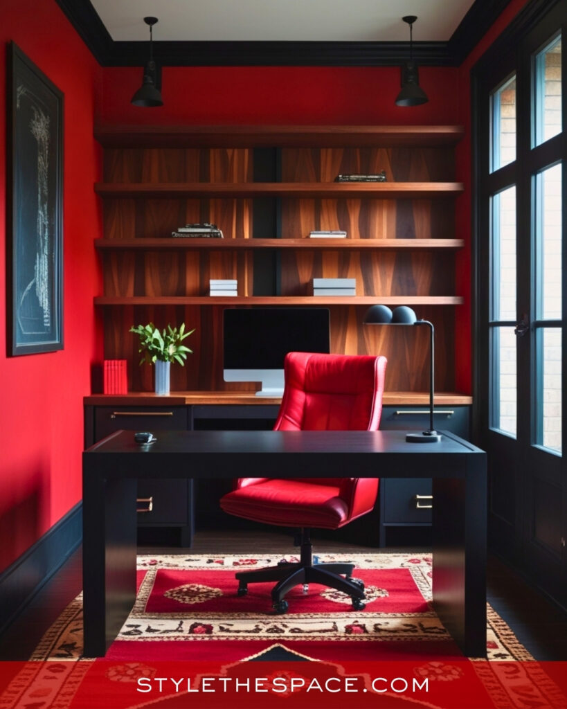 Modern Red and Wood Home Office