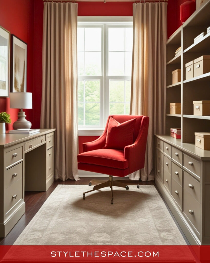 Soft Red and Neutral Home Office