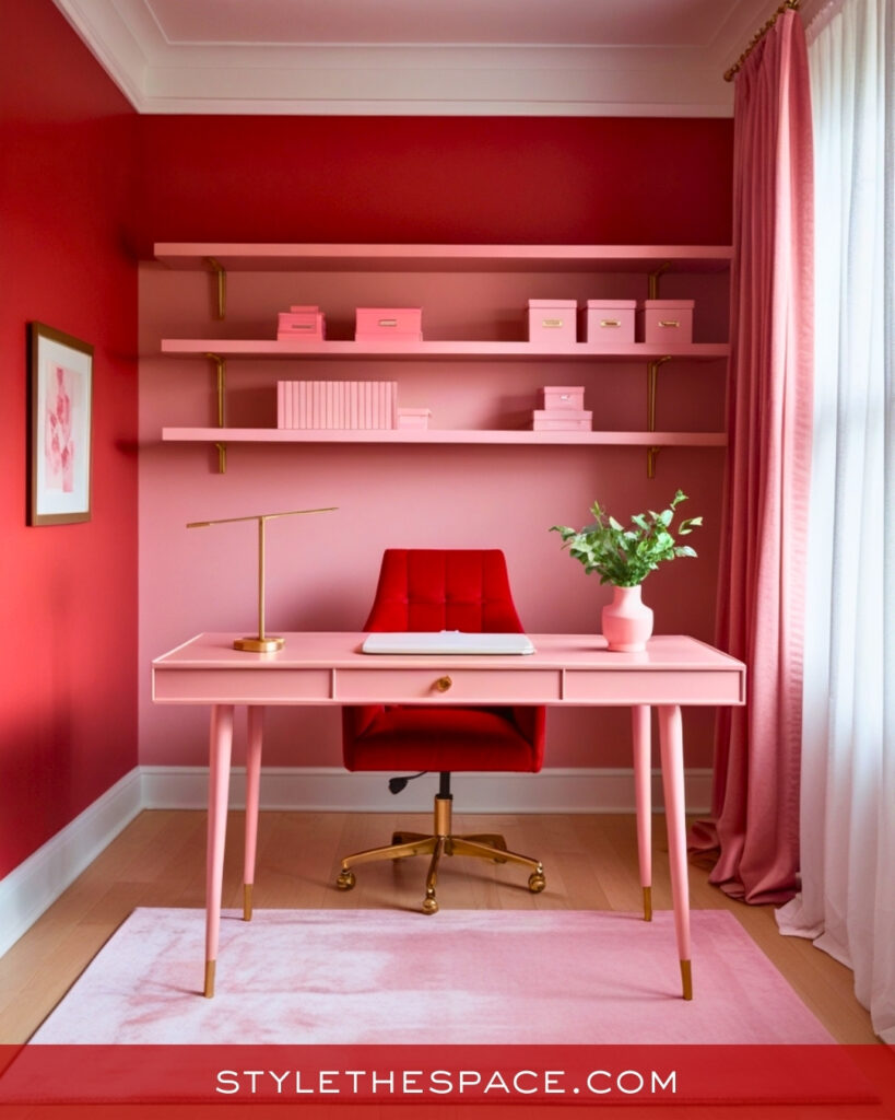 Pink and Red Home Office With Soft Glam Style