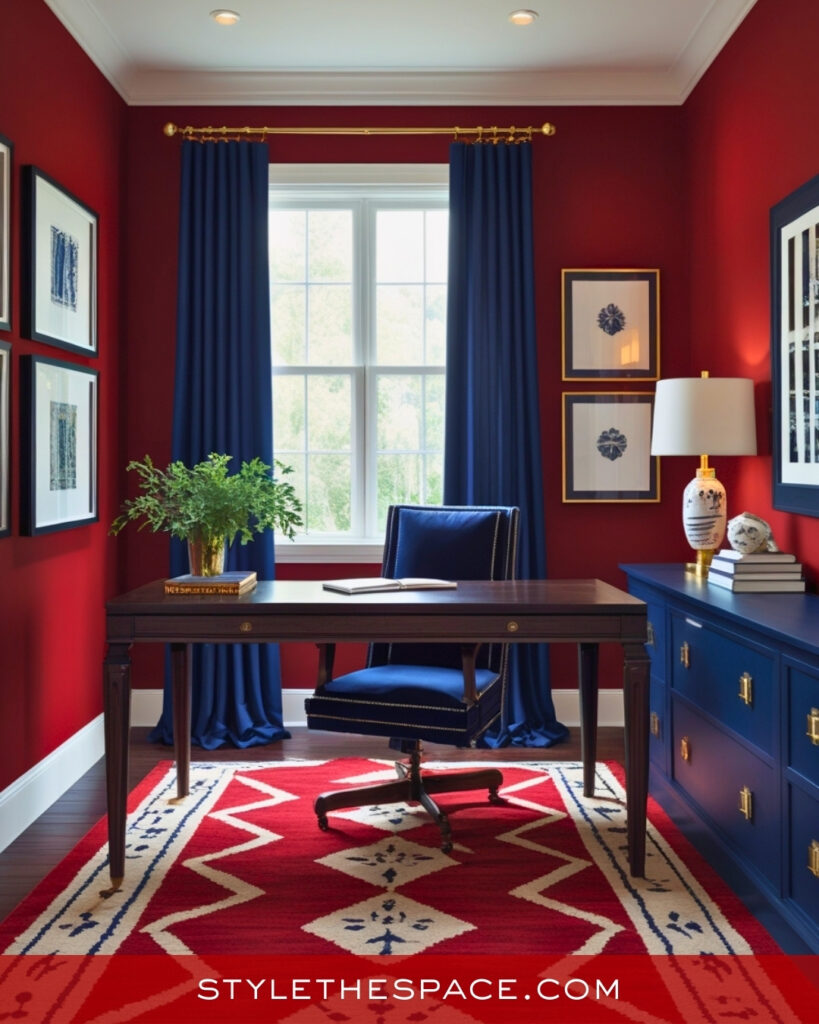 Preppy Red and Navy Home Office