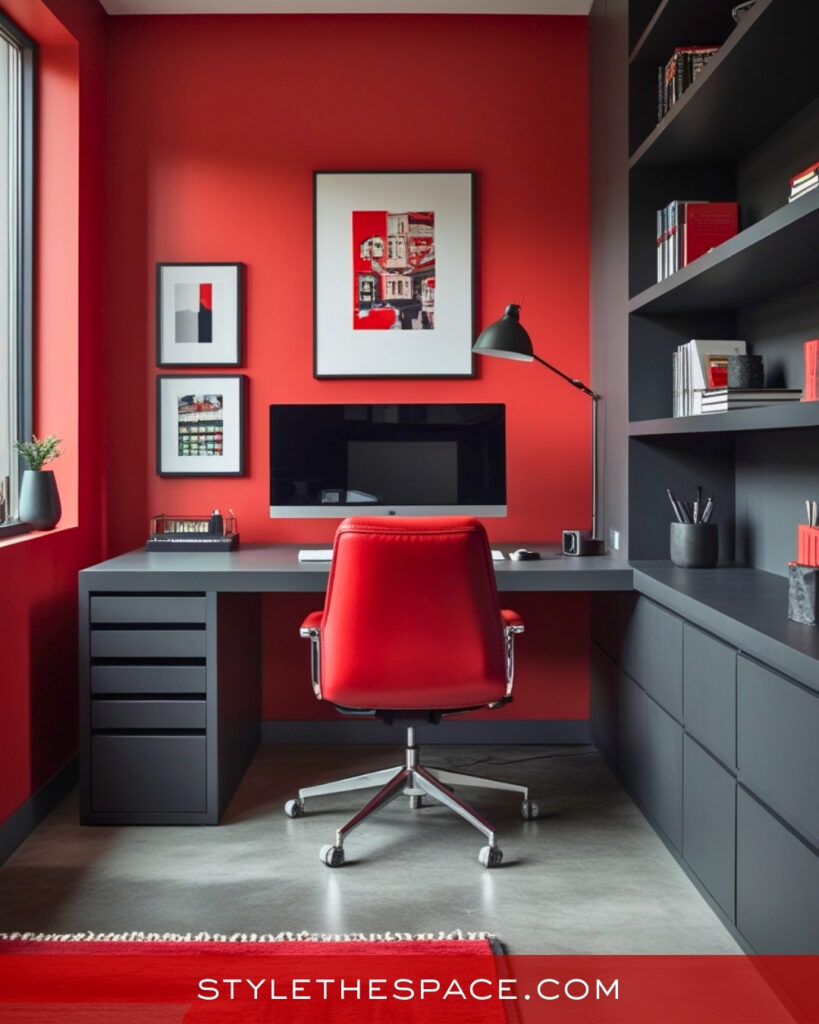 Modern Red and Charcoal Home Office
