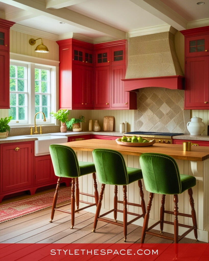 Classic Red Kitchen With Cottage Charm