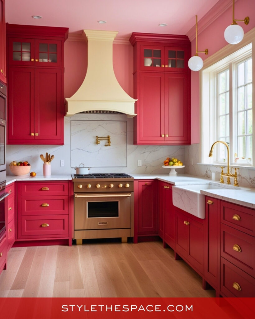 Pink and Red Kitchen With Elegant Classic Style
