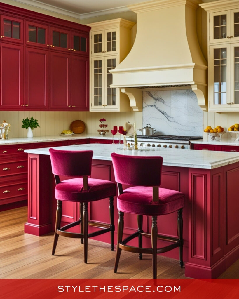 Elegant Burgundy Red Kitchen With Classic Details