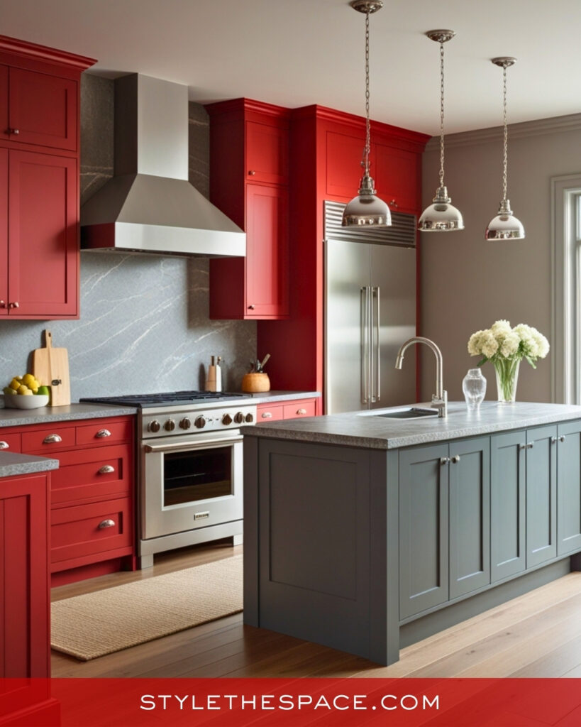 Red and Gray Kitchen With Timeless Appeal