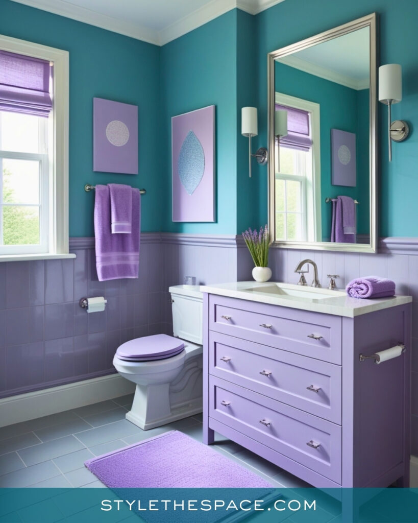 Teal and Lavender Bathroom With Soft Contrast