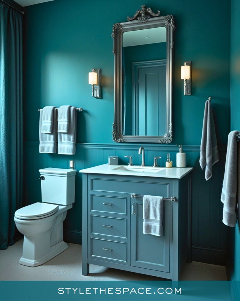 Teal Bathroom With Vintage Elegance