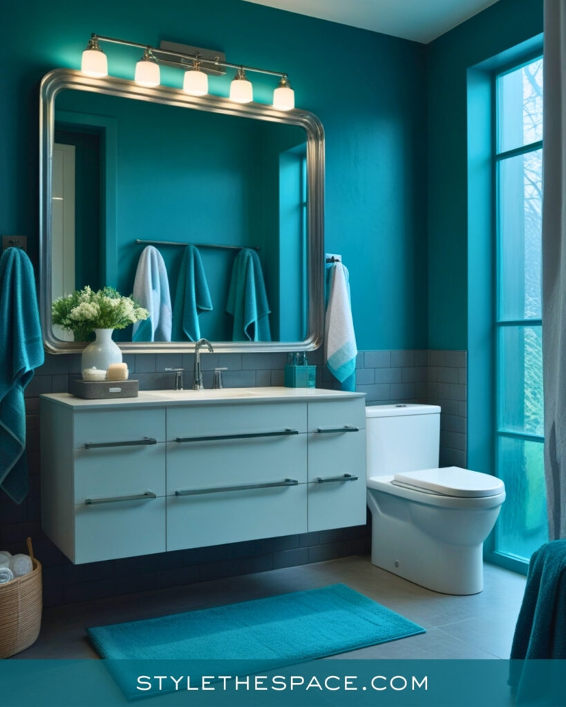 Fresh Teal Bathroom With Clean Modern Lines